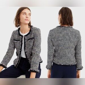 J. Crew Lady Metallic Tweed Black Multi Rainbow Jacket